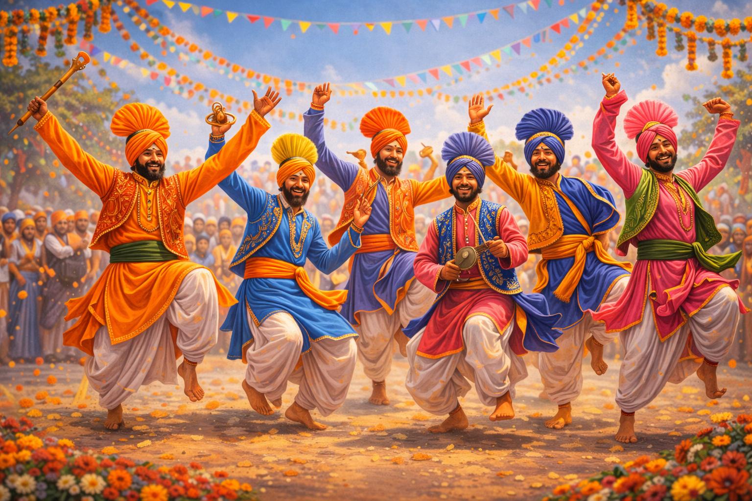 Vibrant Bhangra Dancers Celebrating Baisakhi